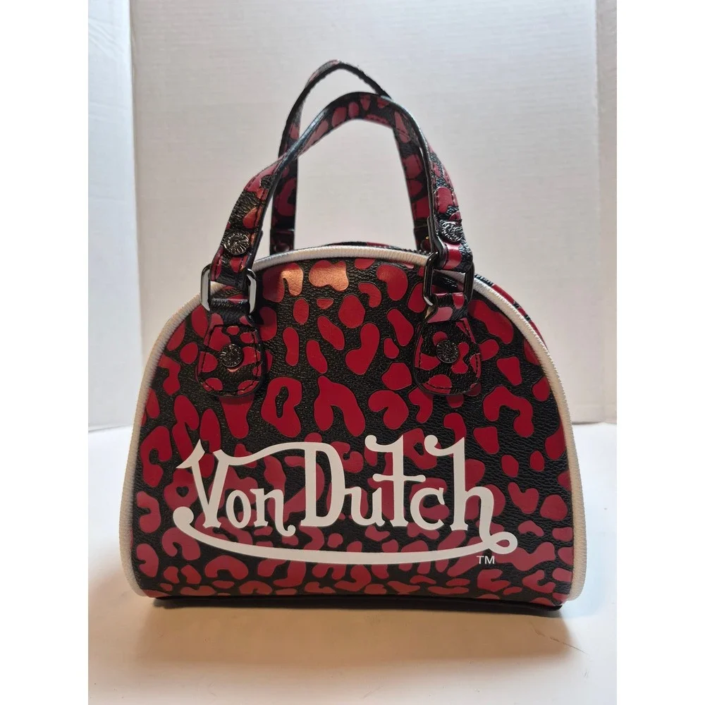 Von Dutch Red Cheetah Mini Bowling Bag Satchel VDBB-1005RED Crossbody NWT
